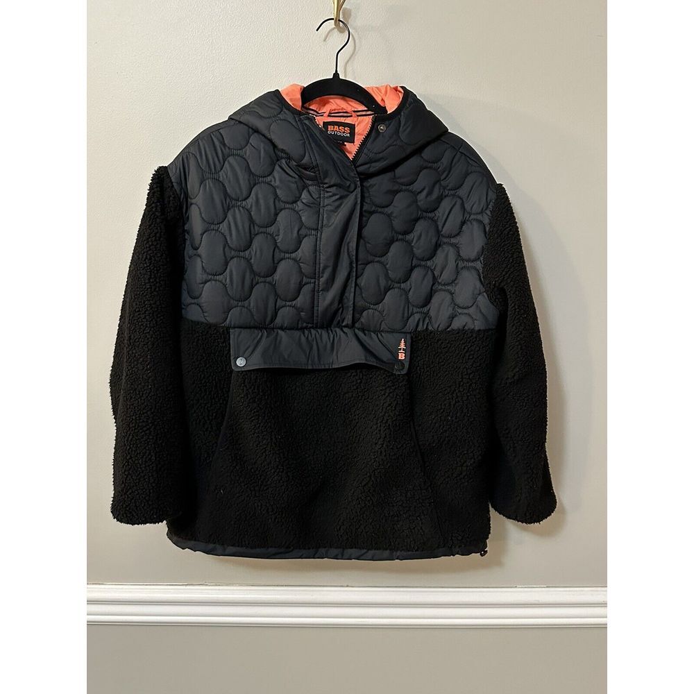 Bass Outdoor Women XS Black Mixed Media Ripstop Quilted Sherpa‎ Hooded Jacket